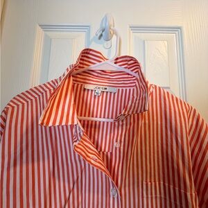 Oversized Orange & White Striped Button-Down Shirt